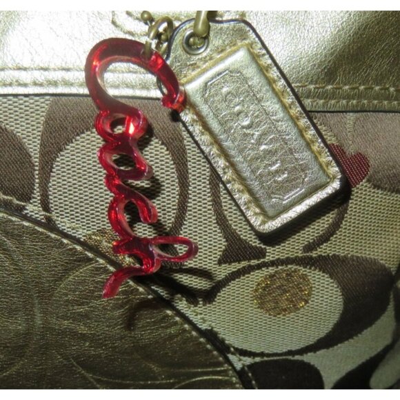 Coach Classic Laura Secret Admirer Jacquard Signature Hearts Dots Tote & Charm - Picture 8 of 13